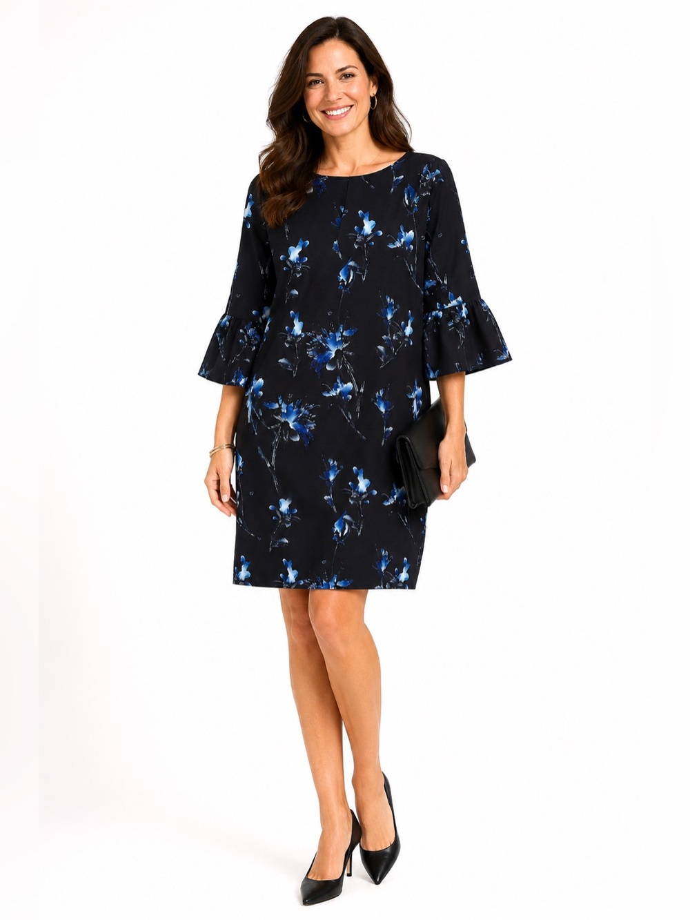 Paper Doll ($98) London Floral Bodycon Dress With Bell Sleeves - PTP 21